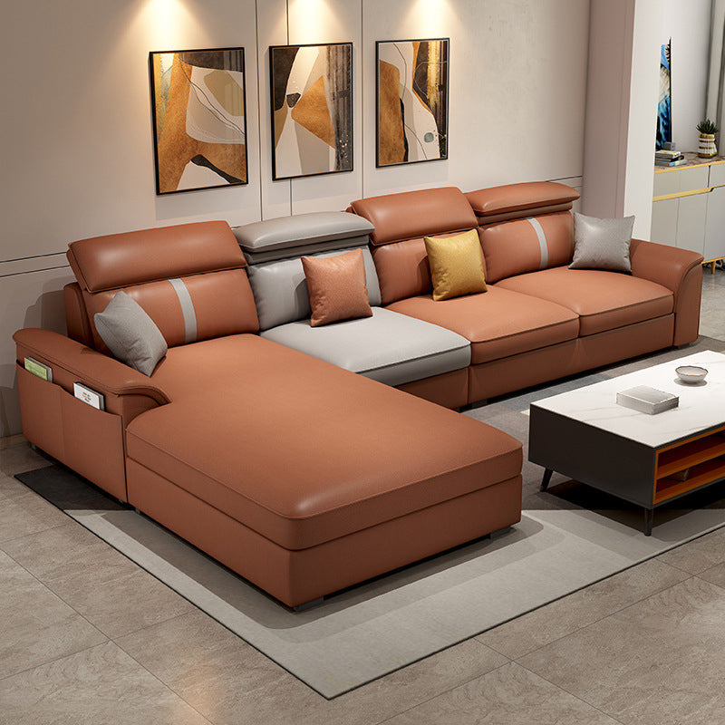 Contemporary Sofa Pillow Back Cushions Sectional with Pillow Top Arm Orange Left Clearhalo 'furn' 'furn_sectionals' 'Furniture' 'furniture_sectionals' 'Living Room Furniture' 'Sectionals' 4896210