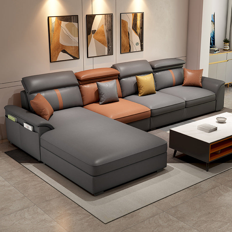 Contemporary Sofa Pillow Back Cushions Sectional with Pillow Top Arm Orange Dark Grey Left Clearhalo 'furn' 'furn_sectionals' 'Furniture' 'furniture_sectionals' 'Living Room Furniture' 'Sectionals' 4896211
