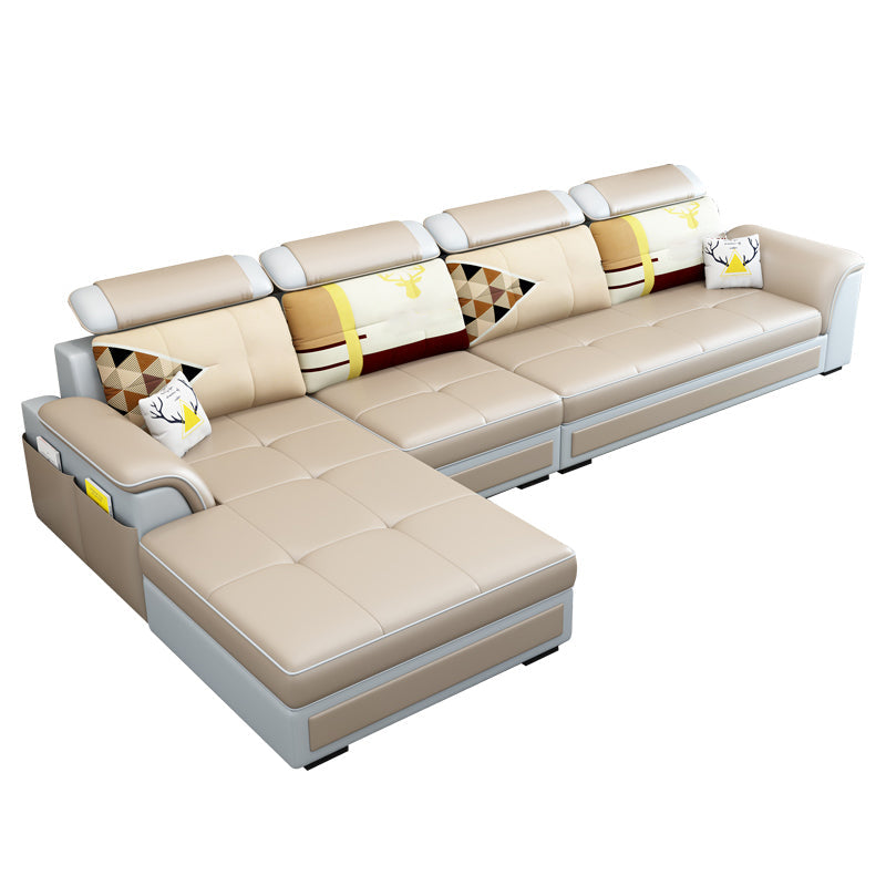 Left Facing Sofa Faux Leather/Linen Blend L-shape Sectionals with Chaise Yellow Clearhalo 'furn' 'furn_sectionals' 'Furniture' 'furniture_sectionals' 'Living Room Furniture' 'Sectionals' 4896225