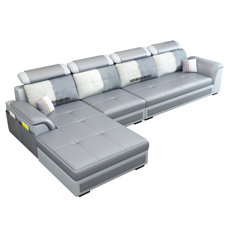 Left Facing Sofa Faux Leather/Linen Blend L-shape Sectionals with Chaise Light Gray Clearhalo 'furn' 'furn_sectionals' 'Furniture' 'furniture_sectionals' 'Living Room Furniture' 'Sectionals' 4896229