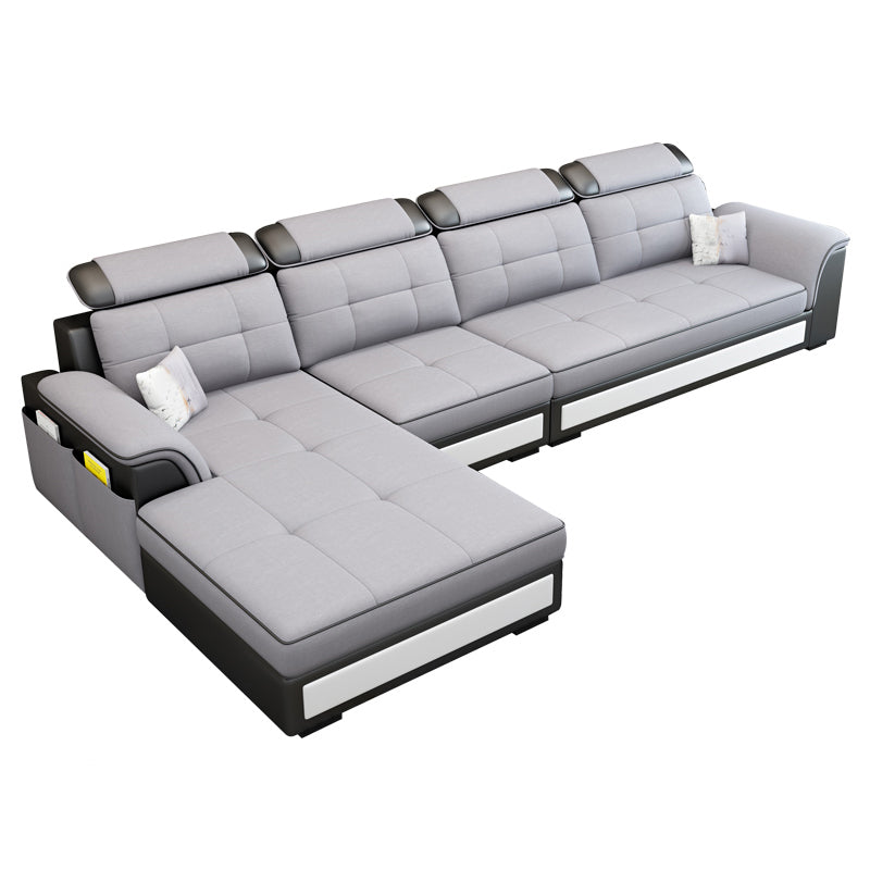 Left Facing Sofa Faux Leather/Linen Blend L-shape Sectionals with Chaise Grey Clearhalo 'furn' 'furn_sectionals' 'Furniture' 'furniture_sectionals' 'Living Room Furniture' 'Sectionals' 4896232