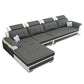 Left Facing Sofa Faux Leather/Linen Blend L-shape Sectionals with Chaise Black Clearhalo 'furn' 'furn_sectionals' 'Furniture' 'furniture_sectionals' 'Living Room Furniture' 'Sectionals' 4896235
