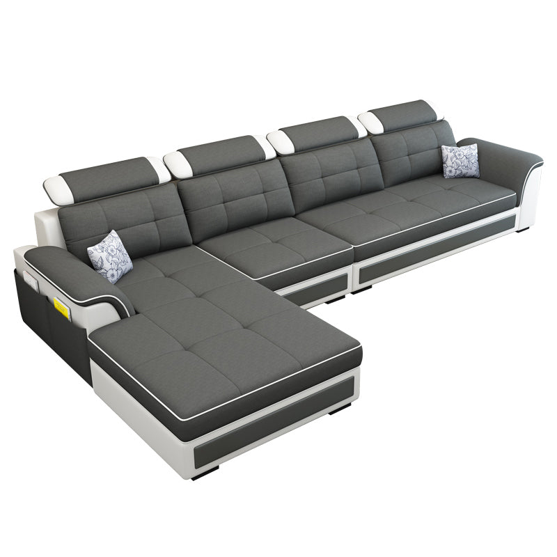 Left Facing Sofa Faux Leather/Linen Blend L-shape Sectionals with Chaise Black Clearhalo 'furn' 'furn_sectionals' 'Furniture' 'furniture_sectionals' 'Living Room Furniture' 'Sectionals' 4896235