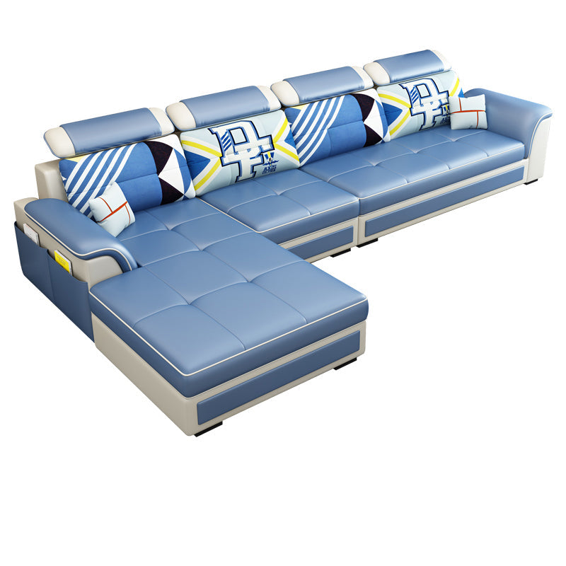 Left Facing Sofa Faux Leather/Linen Blend L-shape Sectionals with Chaise Dark Blue Latex Clearhalo 'furn' 'furn_sectionals' 'Furniture' 'furniture_sectionals' 'Living Room Furniture' 'Sectionals' 4896237