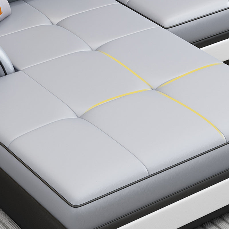 Left Facing Sofa Faux Leather/Linen Blend L-shape Sectionals with Chaise Clearhalo 'furn' 'furn_sectionals' 'Furniture' 'furniture_sectionals' 'Living Room Furniture' 'Sectionals' 4896239