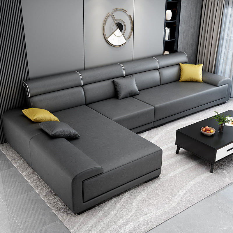Scandinavian Modular Sectional Left Hand Facing Sofa for Apartment Silver Gray Faux Leather Clearhalo 'furn' 'furn_sectionals' 'Furniture' 'furniture_sectionals' 'Living Room Furniture' 'Sectionals' 4896254