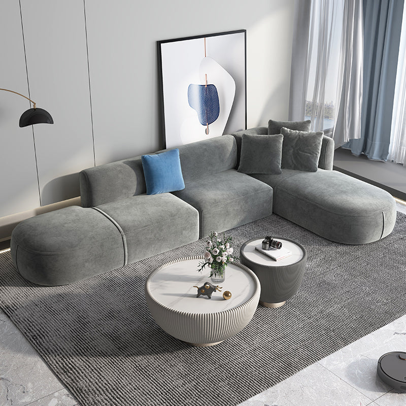 Velvet One Arm Sectional Sofa 27.56"High Tight Back Sofa for Living Room 136"L x 69"W x 28"H Right Clearhalo 'furn' 'furn_sectionals' 'Furniture' 'furniture_sectionals' 'Living Room Furniture' 'Sectionals' 4896267