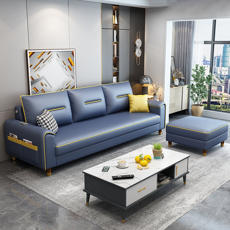 Square Arm Pillowed Back Cushions L-Shape Sectionals Sofa for 3 People Dark Blue Clearhalo 'furn' 'furn_sectionals' 'Furniture' 'furniture_sectionals' 'Living Room Furniture' 'Sectionals' 4896298