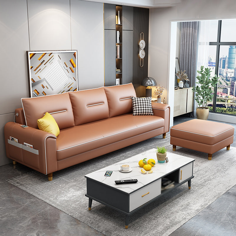 Square Arm Pillowed Back Cushions L-Shape Sectionals Sofa for 3 People Dark Brown Clearhalo 'furn' 'furn_sectionals' 'Furniture' 'furniture_sectionals' 'Living Room Furniture' 'Sectionals' 4896300