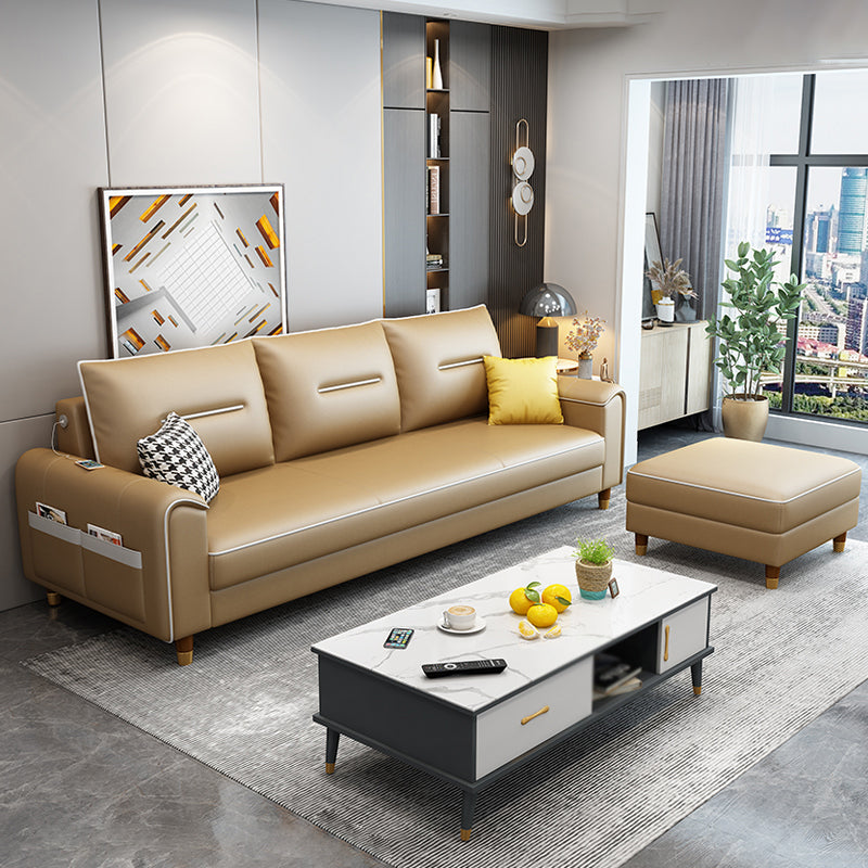 Square Arm Pillowed Back Cushions L-Shape Sectionals Sofa for 3 People Orange Clearhalo 'furn' 'furn_sectionals' 'Furniture' 'furniture_sectionals' 'Living Room Furniture' 'Sectionals' 4896303