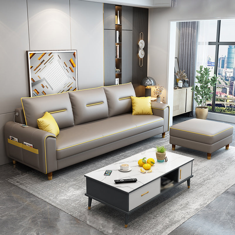 Square Arm Pillowed Back Cushions L-Shape Sectionals Sofa for 3 People Coffee Clearhalo 'furn' 'furn_sectionals' 'Furniture' 'furniture_sectionals' 'Living Room Furniture' 'Sectionals' 4896305