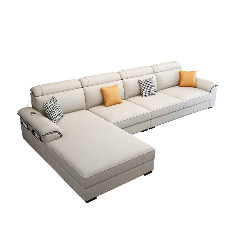 Left Facing Sofa Faux Leather/Linen L-shape 4-seat Sectionals with Chaise Off-White Clearhalo 'Furniture' 'furniture_sectionals' 'Living Room Furniture' 'Sectionals' 4896318