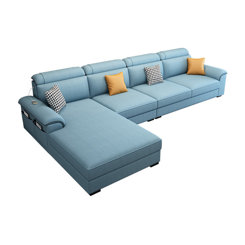 Left Facing Sofa Faux Leather/Linen L-shape 4-seat Sectionals with Chaise Blue Clearhalo 'Furniture' 'furniture_sectionals' 'Living Room Furniture' 'Sectionals' 4896321