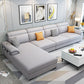 Left Facing Sofa Faux Leather/Linen L-shape 4-seat Sectionals with Chaise White Clearhalo 'Furniture' 'furniture_sectionals' 'Living Room Furniture' 'Sectionals' 4896322