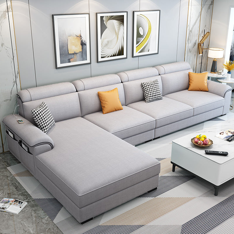 Left Facing Sofa Faux Leather/Linen L-shape 4-seat Sectionals with Chaise White Clearhalo 'Furniture' 'furniture_sectionals' 'Living Room Furniture' 'Sectionals' 4896322