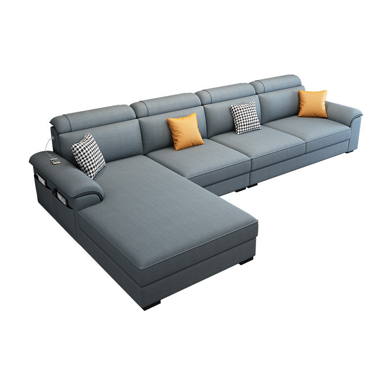 Left Facing Sofa Faux Leather/Linen L-shape 4-seat Sectionals with Chaise Grey Clearhalo 'Furniture' 'furniture_sectionals' 'Living Room Furniture' 'Sectionals' 4896325