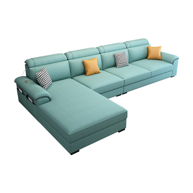 Left Facing Sofa Faux Leather/Linen L-shape 4-seat Sectionals with Chaise Clearhalo 'Furniture' 'furniture_sectionals' 'Living Room Furniture' 'Sectionals' 4896326