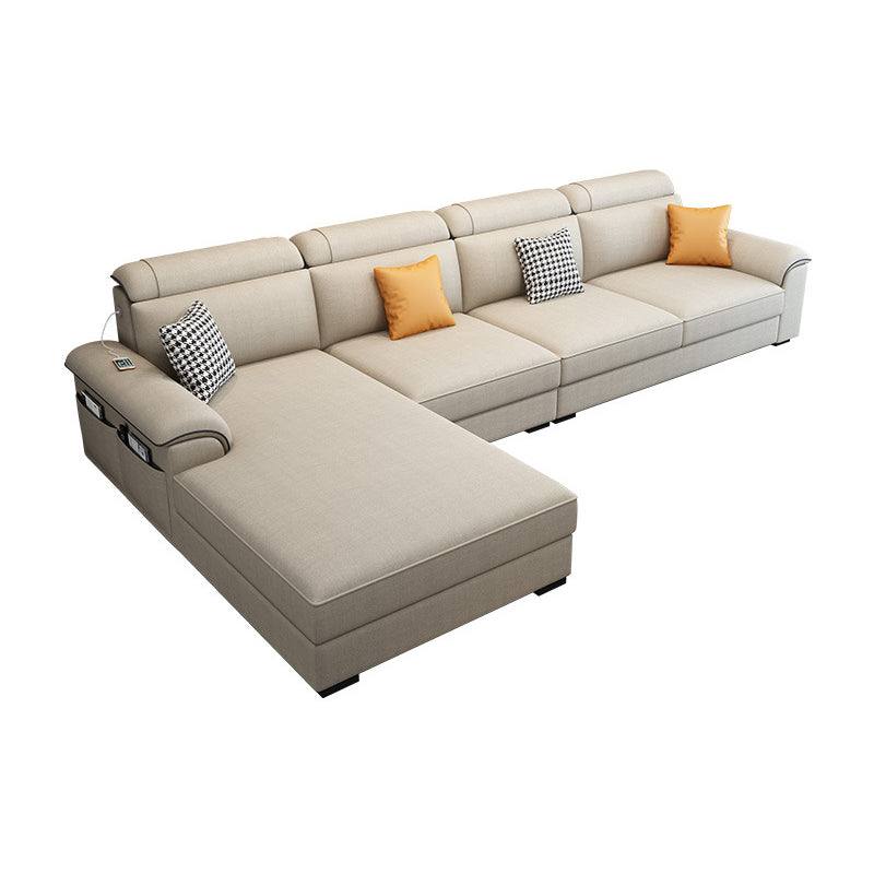 Left Facing Sofa Faux Leather/Linen L-shape 4-seat Sectionals with Chaise Beige Clearhalo 'Furniture' 'furniture_sectionals' 'Living Room Furniture' 'Sectionals' 4896329