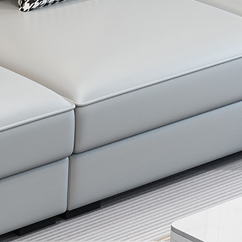 Left Facing Sofa Faux Leather/Linen L-shape 4-seat Sectionals with Chaise Clearhalo 'Furniture' 'furniture_sectionals' 'Living Room Furniture' 'Sectionals' 4896333