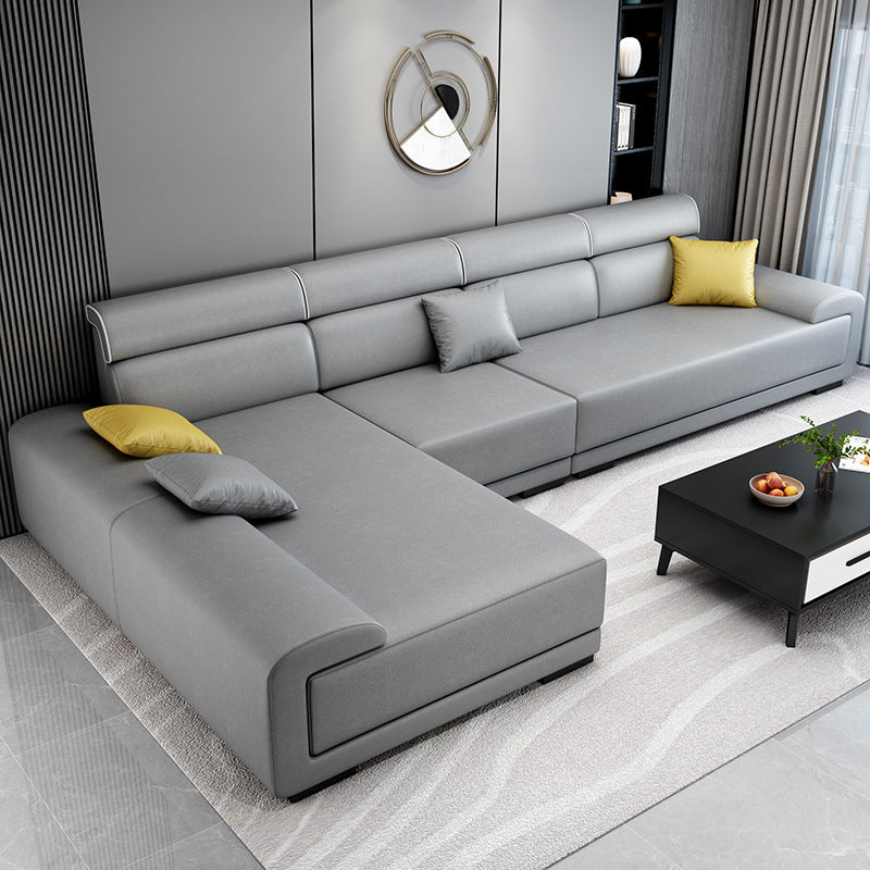 Scandinavian L-Shape Sofa Left Hand Facing Sectional for Apartment Light Gray Faux Leather Clearhalo 'Furniture' 'furniture_sectionals' 'Living Room Furniture' 'Sectionals' 4896346
