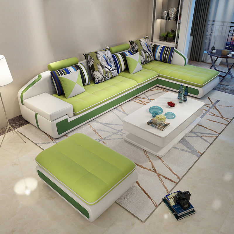 L-Shape Sofa Pillowed Back Cushions Square Arm Sectionals for Four People Green Clearhalo 'furn' 'furn_sectionals' 'Furniture' 'furniture_sectionals' 'Living Room Furniture' 'Sectionals' 4896352