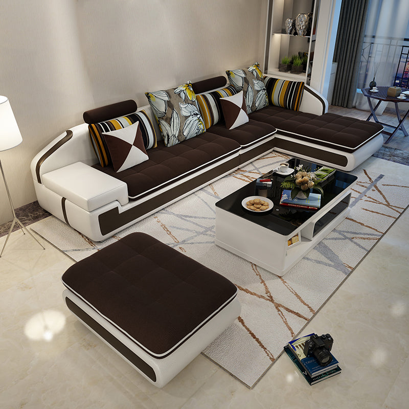 L-Shape Sofa Pillowed Back Cushions Square Arm Sectionals for Four People Dark Coffee Clearhalo 'furn' 'furn_sectionals' 'Furniture' 'furniture_sectionals' 'Living Room Furniture' 'Sectionals' 4896353