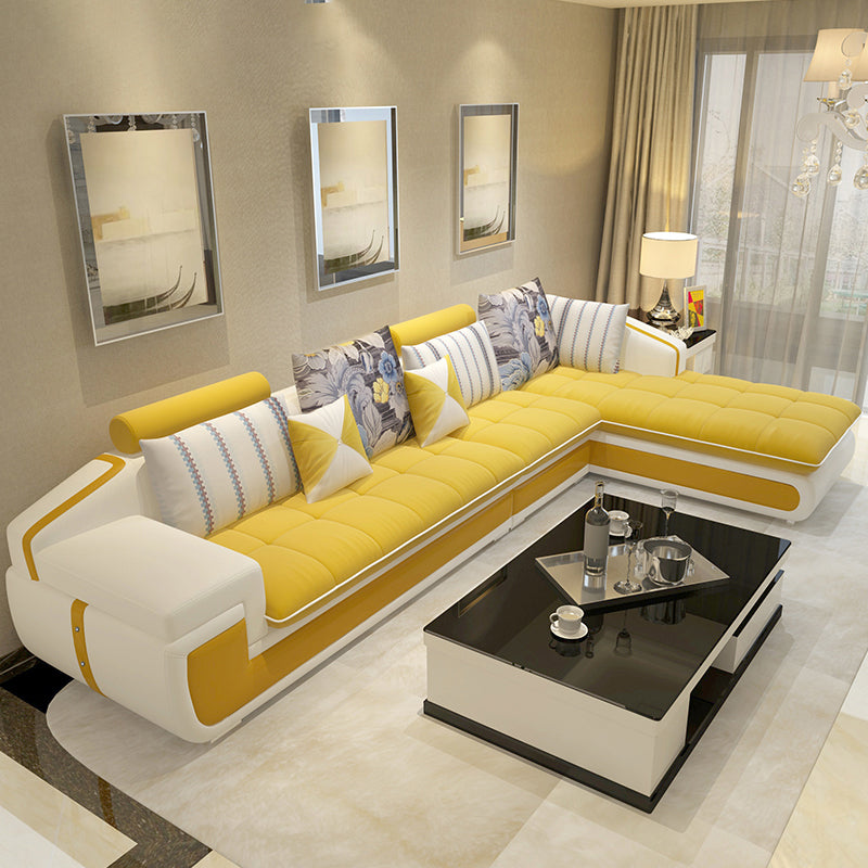 L-Shape Sofa Pillowed Back Cushions Square Arm Sectionals for Four People Clearhalo 'furn' 'furn_sectionals' 'Furniture' 'furniture_sectionals' 'Living Room Furniture' 'Sectionals' 4896354