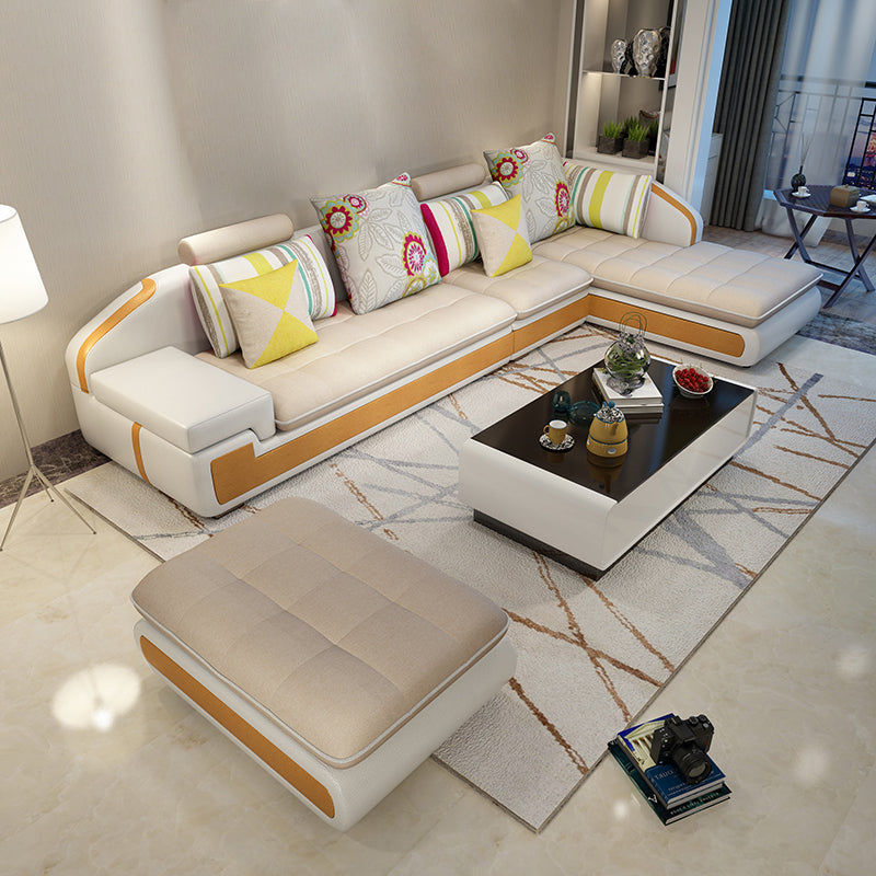 L-Shape Sofa Pillowed Back Cushions Square Arm Sectionals for Four People Light Yellow Clearhalo 'furn' 'furn_sectionals' 'Furniture' 'furniture_sectionals' 'Living Room Furniture' 'Sectionals' 4896356