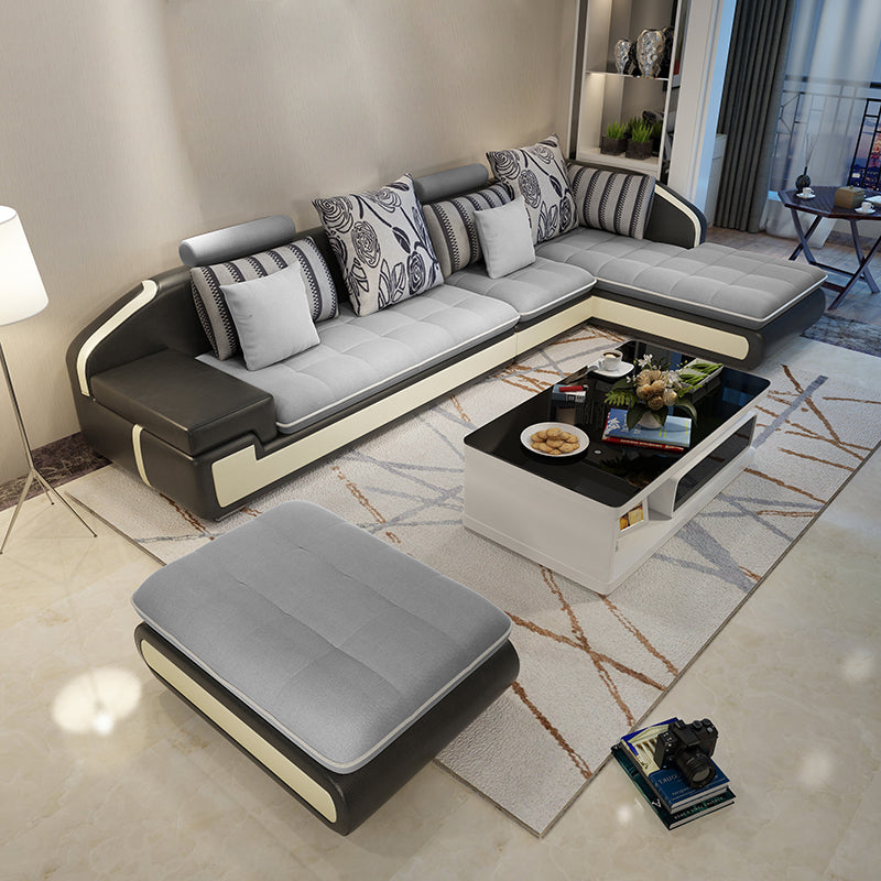 L-Shape Sofa Pillowed Back Cushions Square Arm Sectionals for Four People Gray Clearhalo 'furn' 'furn_sectionals' 'Furniture' 'furniture_sectionals' 'Living Room Furniture' 'Sectionals' 4896357