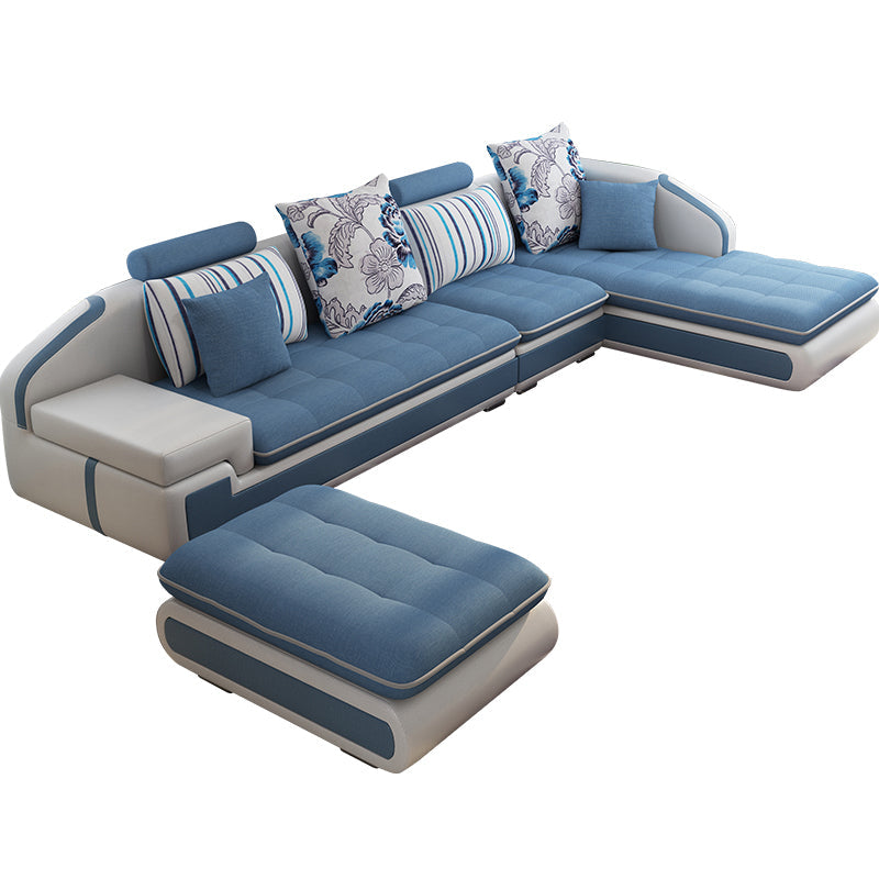 L-Shape Sofa Pillowed Back Cushions Square Arm Sectionals for Four People 142"L x 71"W x 32"H Lake Blue Clearhalo 'furn' 'furn_sectionals' 'Furniture' 'furniture_sectionals' 'Living Room Furniture' 'Sectionals' 4896358