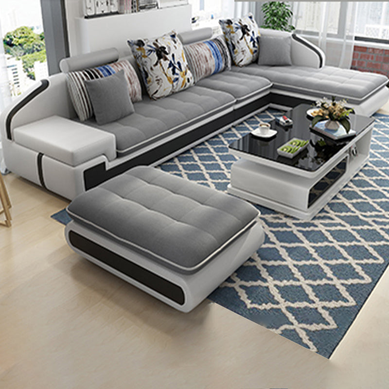 L-Shape Sofa Pillowed Back Cushions Square Arm Sectionals for Four People Light Grey Clearhalo 'furn' 'furn_sectionals' 'Furniture' 'furniture_sectionals' 'Living Room Furniture' 'Sectionals' 4896361