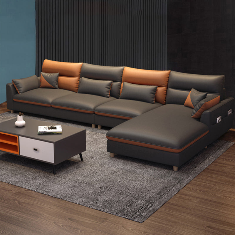 Stain-Resistant Sofa Faux Leather Square Arm Modern Sectional for Apartment 138"L x 71"W x 35"H Clearhalo 'furn' 'furn_sectionals' 'Furniture' 'furniture_sectionals' 'Living Room Furniture' 'Sectionals' 4896381