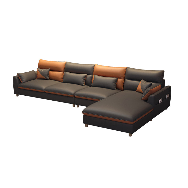 Stain-Resistant Sofa Faux Leather Square Arm Modern Sectional for Apartment 122"L x 71"W x 35"H Clearhalo 'furn' 'furn_sectionals' 'Furniture' 'furniture_sectionals' 'Living Room Furniture' 'Sectionals' 4896384