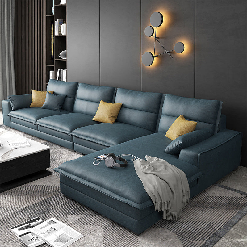 Modern Sofa Right Facing L-Shape Sectionals with Chaise for Living Room Blue Clearhalo 'furn' 'furn_sectionals' 'Furniture' 'furniture_sectionals' 'Living Room Furniture' 'Sectionals' 4896398