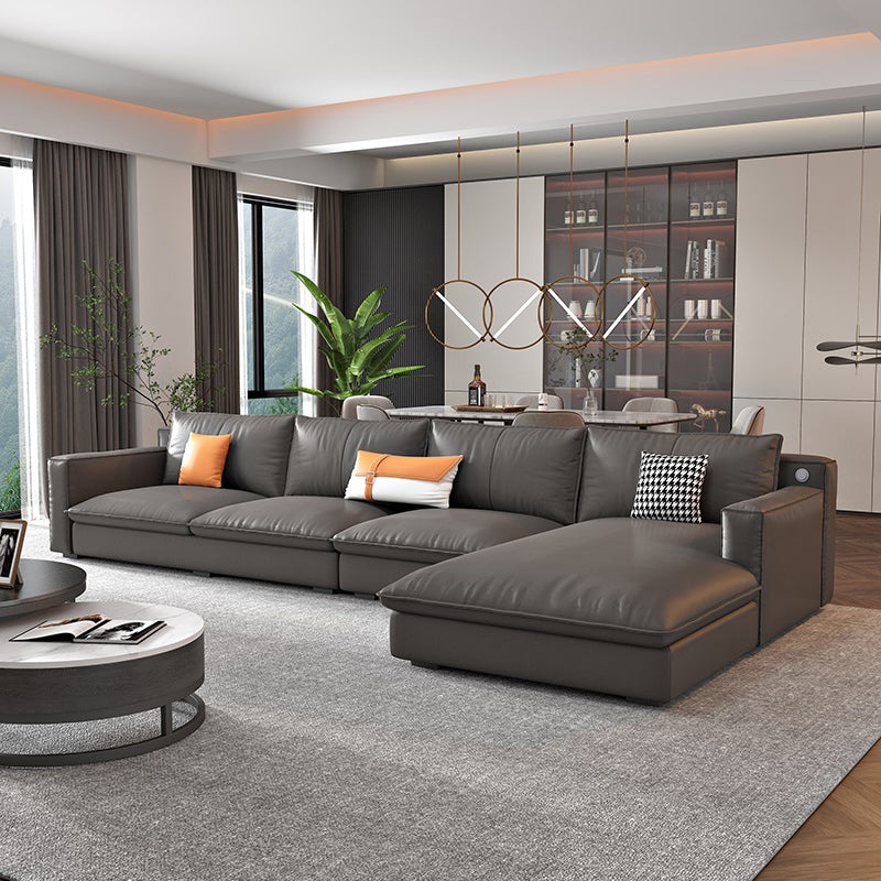 Modern Cushion Back Sectionals 33.46"H Cushions Square Arm Sofa with Chaise Dark Gray Clearhalo 'furn' 'furn_sectionals' 'Furniture' 'furniture_sectionals' 'Living Room Furniture' 'Sectionals' 4896406