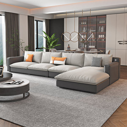 Modern Cushion Back Sectionals 33.46"H Cushions Square Arm Sofa with Chaise Dark Grey Light Grey Clearhalo 'furn' 'furn_sectionals' 'Furniture' 'furniture_sectionals' 'Living Room Furniture' 'Sectionals' 4896410