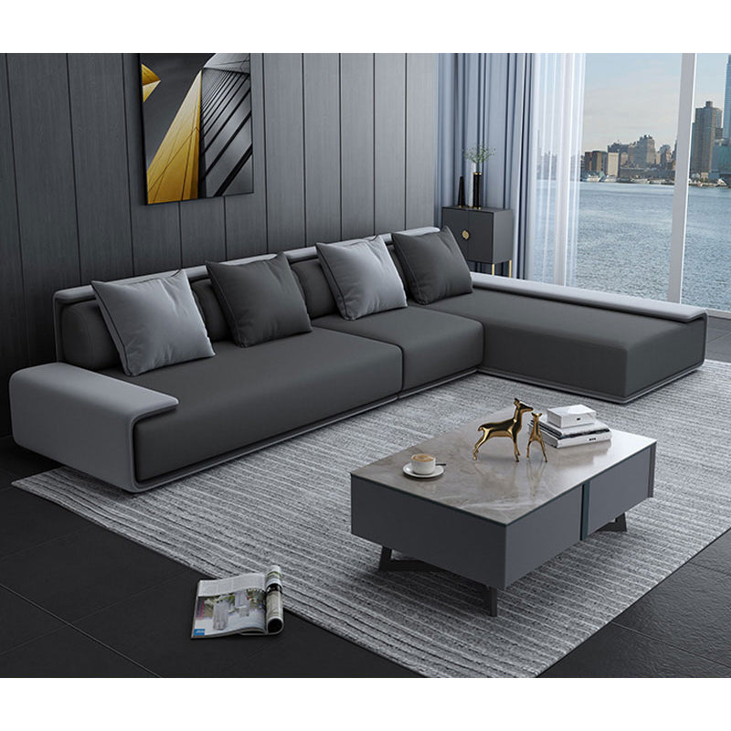 Contemporary Sofa141.73" L X 70.86" W X 29.52" H Armless Sectional for Apartment Dark Grey Light Grey Linen Clearhalo 'furn' 'furn_sectionals' 'Furniture' 'furniture_sectionals' 'Living Room Furniture' 'Sectionals' 4896417