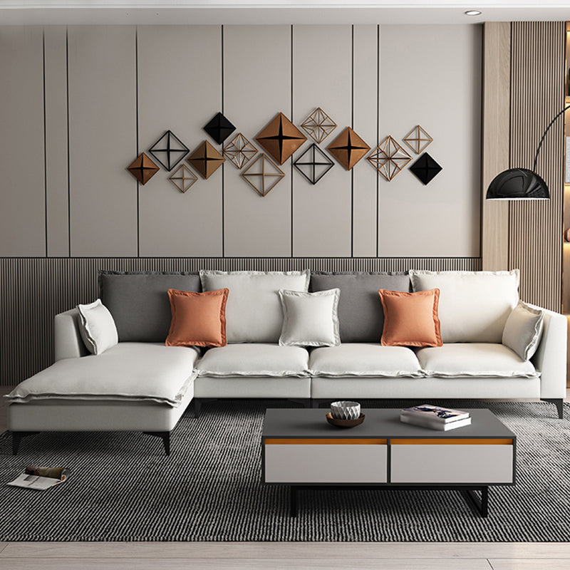 129.92"L X 70.87"W X 34.65"H Modern Sofa Cushions Square Arm Sectional with Chaise Light Gray Faux Leather Left Clearhalo 'furn' 'furn_sectionals' 'Furniture' 'furniture_sectionals' 'Living Room Furniture' 'Sectionals' 4896426