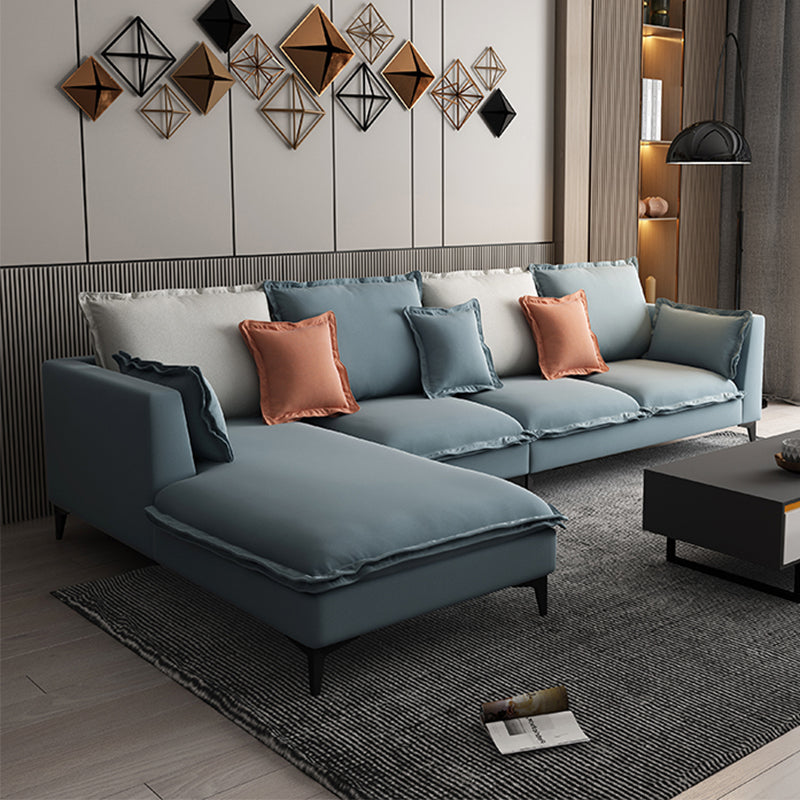 129.92"L X 70.87"W X 34.65"H Modern Sofa Cushions Square Arm Sectional with Chaise Blue Faux Leather Left Clearhalo 'furn' 'furn_sectionals' 'Furniture' 'furniture_sectionals' 'Living Room Furniture' 'Sectionals' 4896428