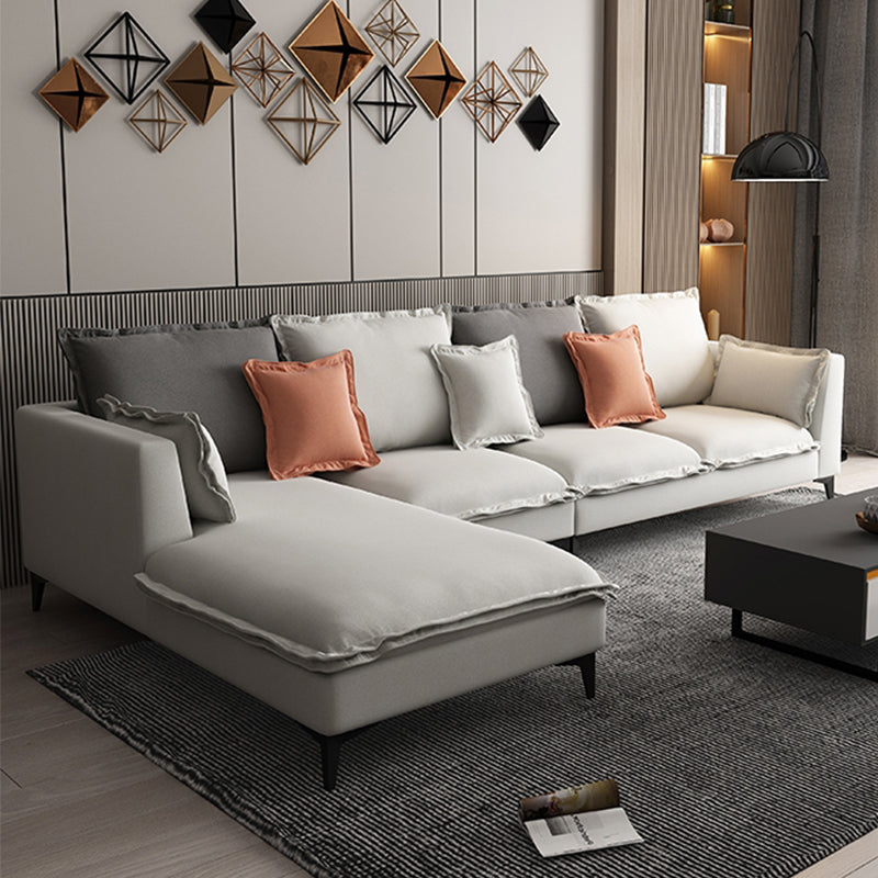 129.92"L X 70.87"W X 34.65"H Modern Sofa Cushions Square Arm Sectional with Chaise Light Gray Cotton Blend Left Clearhalo 'furn' 'furn_sectionals' 'Furniture' 'furniture_sectionals' 'Living Room Furniture' 'Sectionals' 4896430