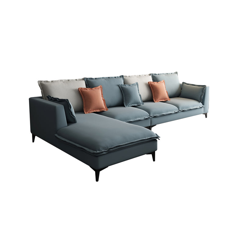 129.92"L X 70.87"W X 34.65"H Modern Sofa Cushions Square Arm Sectional with Chaise Blue Cotton Blend Left Clearhalo 'furn' 'furn_sectionals' 'Furniture' 'furniture_sectionals' 'Living Room Furniture' 'Sectionals' 4896431