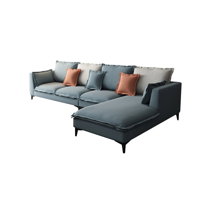 129.92"L X 70.87"W X 34.65"H Modern Sofa Cushions Square Arm Sectional with Chaise Blue Cotton Blend Right Clearhalo 'furn' 'furn_sectionals' 'Furniture' 'furniture_sectionals' 'Living Room Furniture' 'Sectionals' 4896432