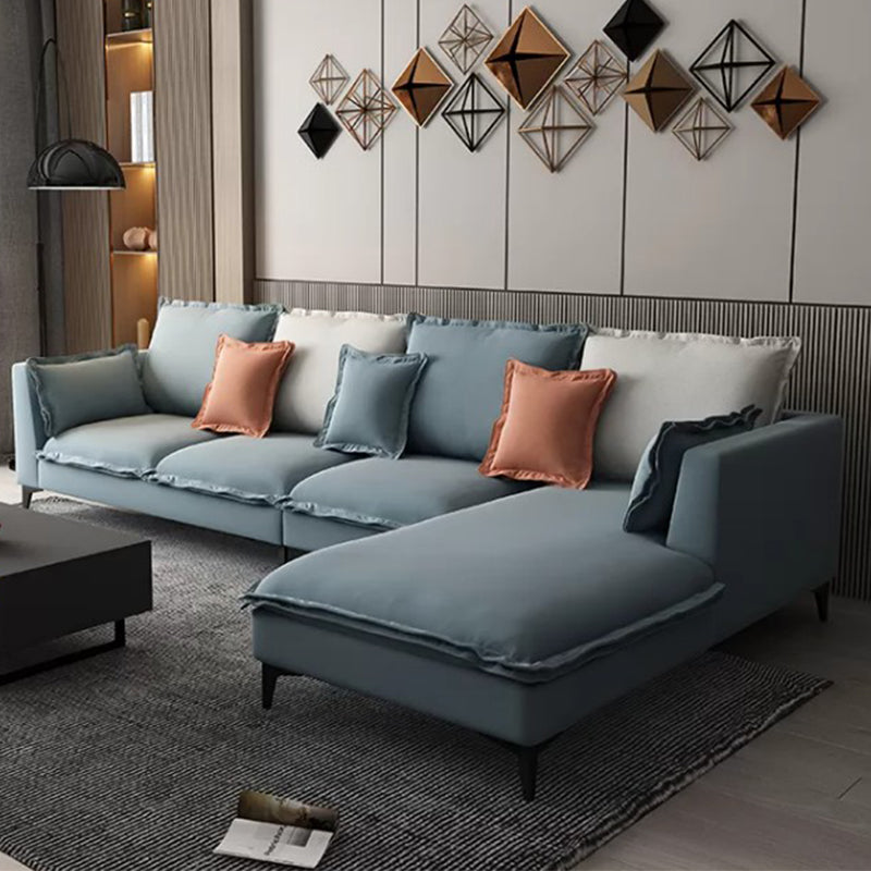 129.92"L X 70.87"W X 34.65"H Modern Sofa Cushions Square Arm Sectional with Chaise Blue Faux Leather Right Clearhalo 'furn' 'furn_sectionals' 'Furniture' 'furniture_sectionals' 'Living Room Furniture' 'Sectionals' 4896437