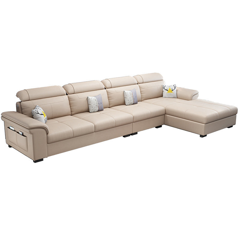 L-shape Faux Leather/Linen Sofa and Chaise Right Hand Facing Sectional with Storage Beige Clearhalo 'furn' 'furn_sectionals' 'Furniture' 'furniture_sectionals' 'Living Room Furniture' 'Sectionals' 4896442