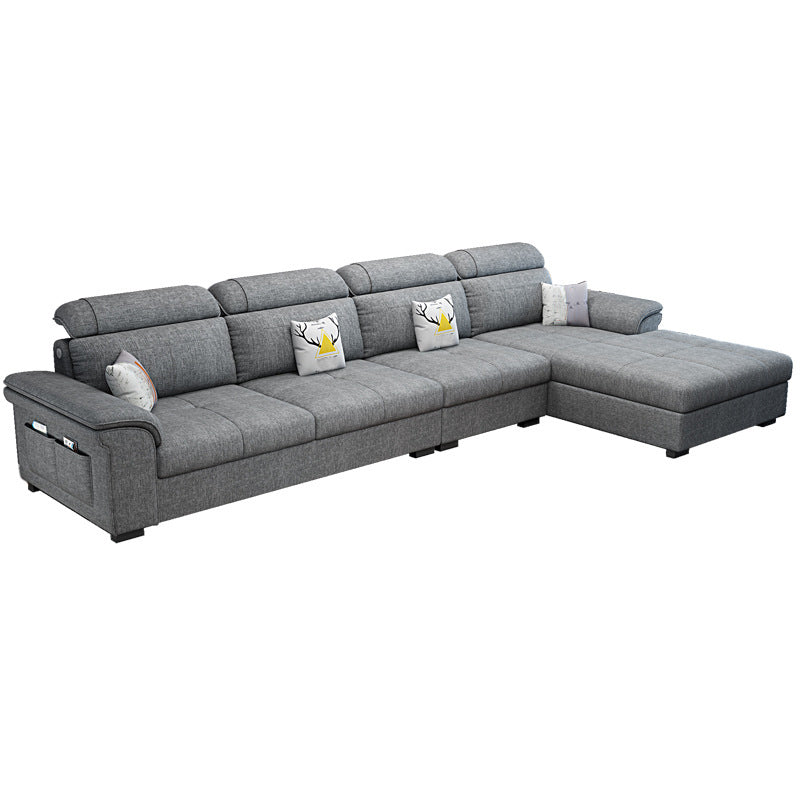 L-shape Faux Leather/Linen Sofa and Chaise Right Hand Facing Sectional with Storage Grey Clearhalo 'furn' 'furn_sectionals' 'Furniture' 'furniture_sectionals' 'Living Room Furniture' 'Sectionals' 4896445