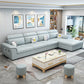 L-shape Faux Leather/Linen Sofa and Chaise Right Hand Facing Sectional with Storage Light Blue Clearhalo 'furn' 'furn_sectionals' 'Furniture' 'furniture_sectionals' 'Living Room Furniture' 'Sectionals' 4896446