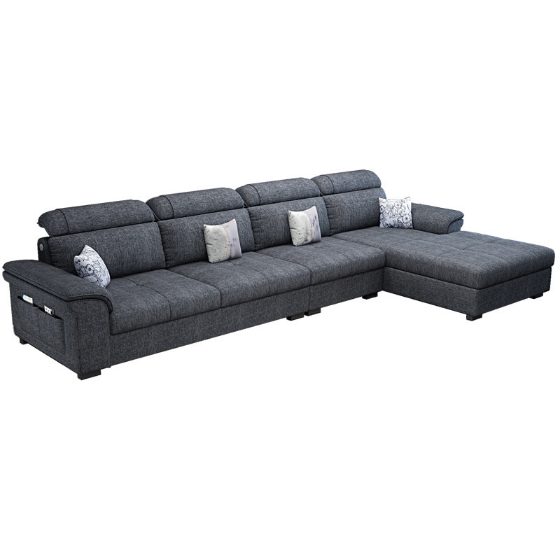 L-shape Faux Leather/Linen Sofa and Chaise Right Hand Facing Sectional with Storage Black Clearhalo 'furn' 'furn_sectionals' 'Furniture' 'furniture_sectionals' 'Living Room Furniture' 'Sectionals' 4896447