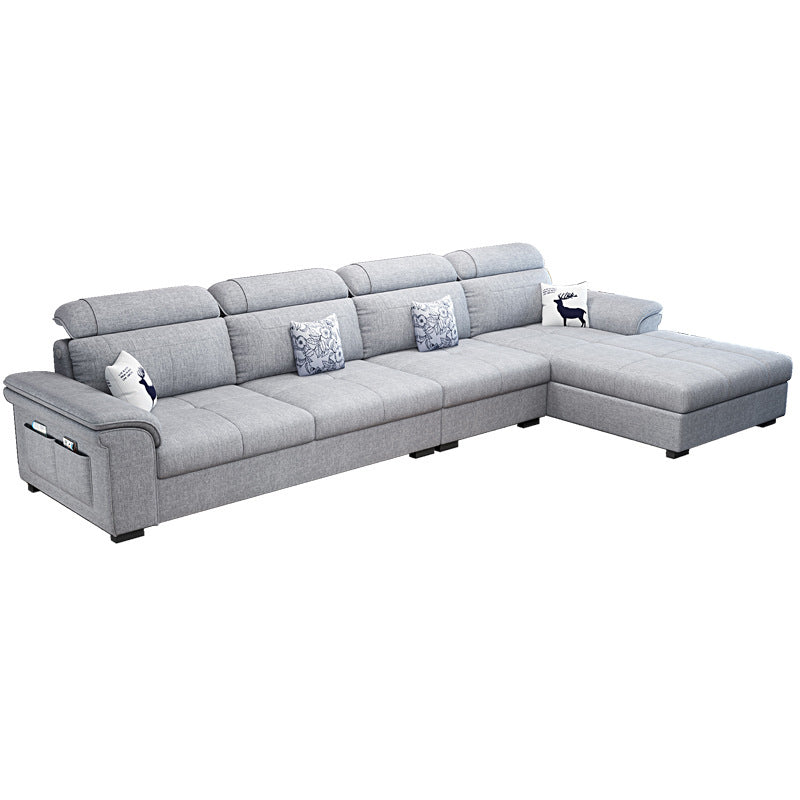 L-shape Faux Leather/Linen Sofa and Chaise Right Hand Facing Sectional with Storage Light Gray-White Clearhalo 'furn' 'furn_sectionals' 'Furniture' 'furniture_sectionals' 'Living Room Furniture' 'Sectionals' 4896449