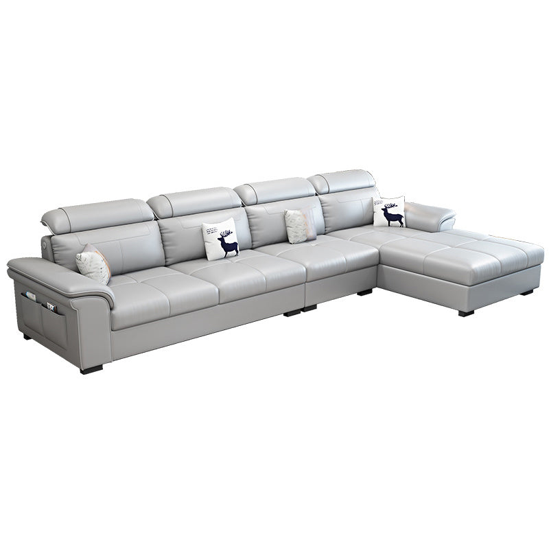 L-shape Faux Leather/Linen Sofa and Chaise Right Hand Facing Sectional with Storage Clearhalo 'furn' 'furn_sectionals' 'Furniture' 'furniture_sectionals' 'Living Room Furniture' 'Sectionals' 4896452