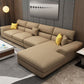 L-Shape Pillowed Back Cushions Sectional Faux Leather/Cottom Blend Sofa and Chaise Cotton Blend Brown Clearhalo 'furn' 'furn_sectionals' 'Furniture' 'furniture_sectionals' 'Living Room Furniture' 'Sectionals' 4896475